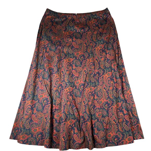 Vtg Lands' End Womens L 12-14 Cotton Paisley Print Pull‎ On Flare Skirt Made USA - Picture 1 of 9